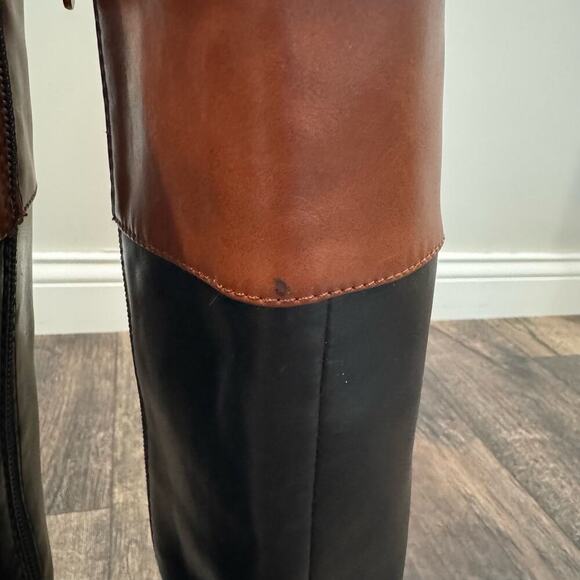 Tommy Hilfiger Riding Boots Two-Tone Knee High Logo Black Brown Size 8 - Picture 8 of 10